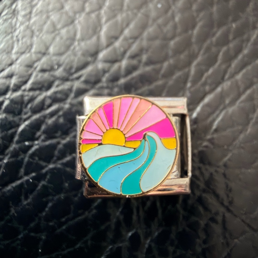 Sunrise Waves Italian Charm – Pink & Blue Enamel